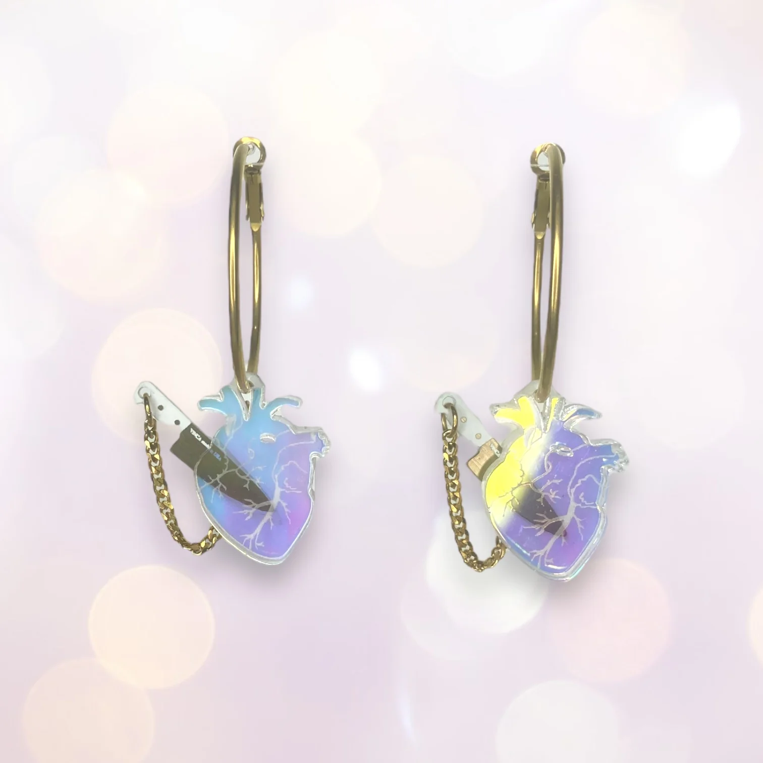 Last Chance! Chopped Heart Hoops - Dreamy Iridescent - Image 3