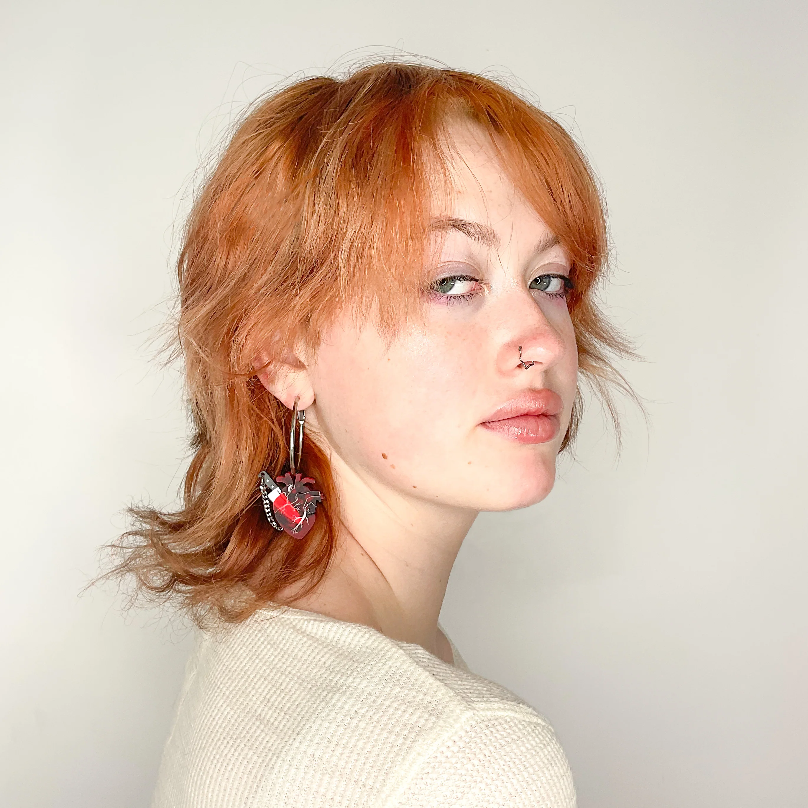 Chopped Heart Hoops - Drop Dead Red Silver Hoops - Image 4
