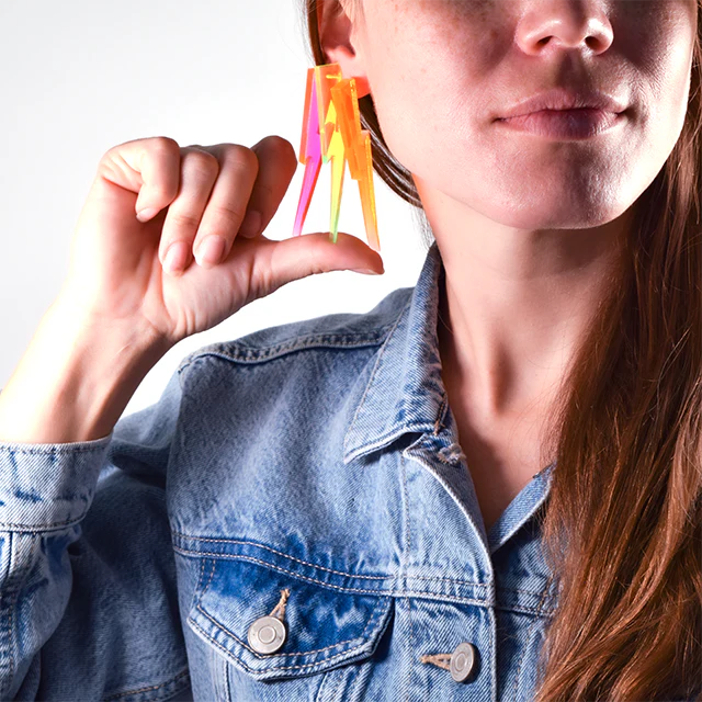 Chunky Lightning Bolt Earrings in Clear Pink - Image 7