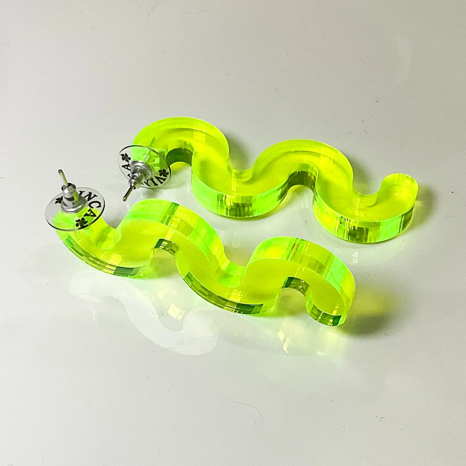 Chunky Squiggle Statement Earrings - Black Light Reactive Clear Green - Image 8